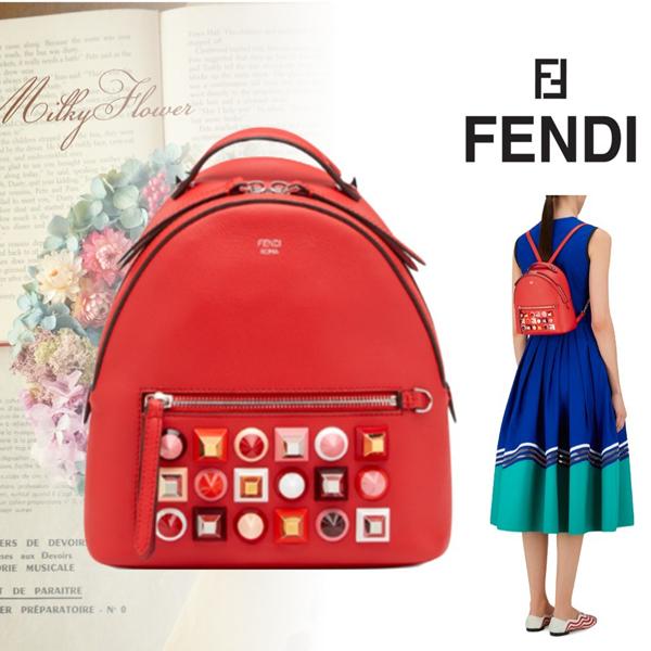 2017新作《FENDI フェンディスーパーコピー》スタッズ付きレッドレザー ミニリュック8BZ0389DFF03BN